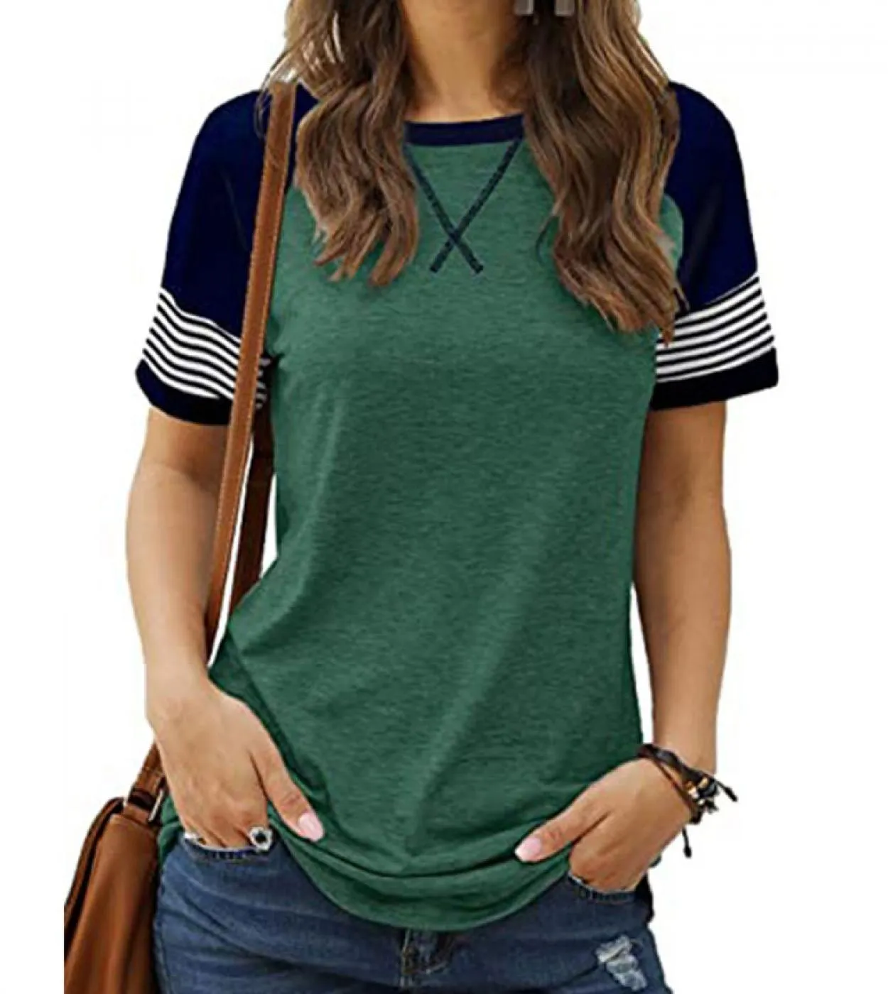 2022 T-shirt in cotone oversize Top estivo Camicie O Collo T Shirt Donna Manica corta Magliette casual Striscia Maglietta Abbigl