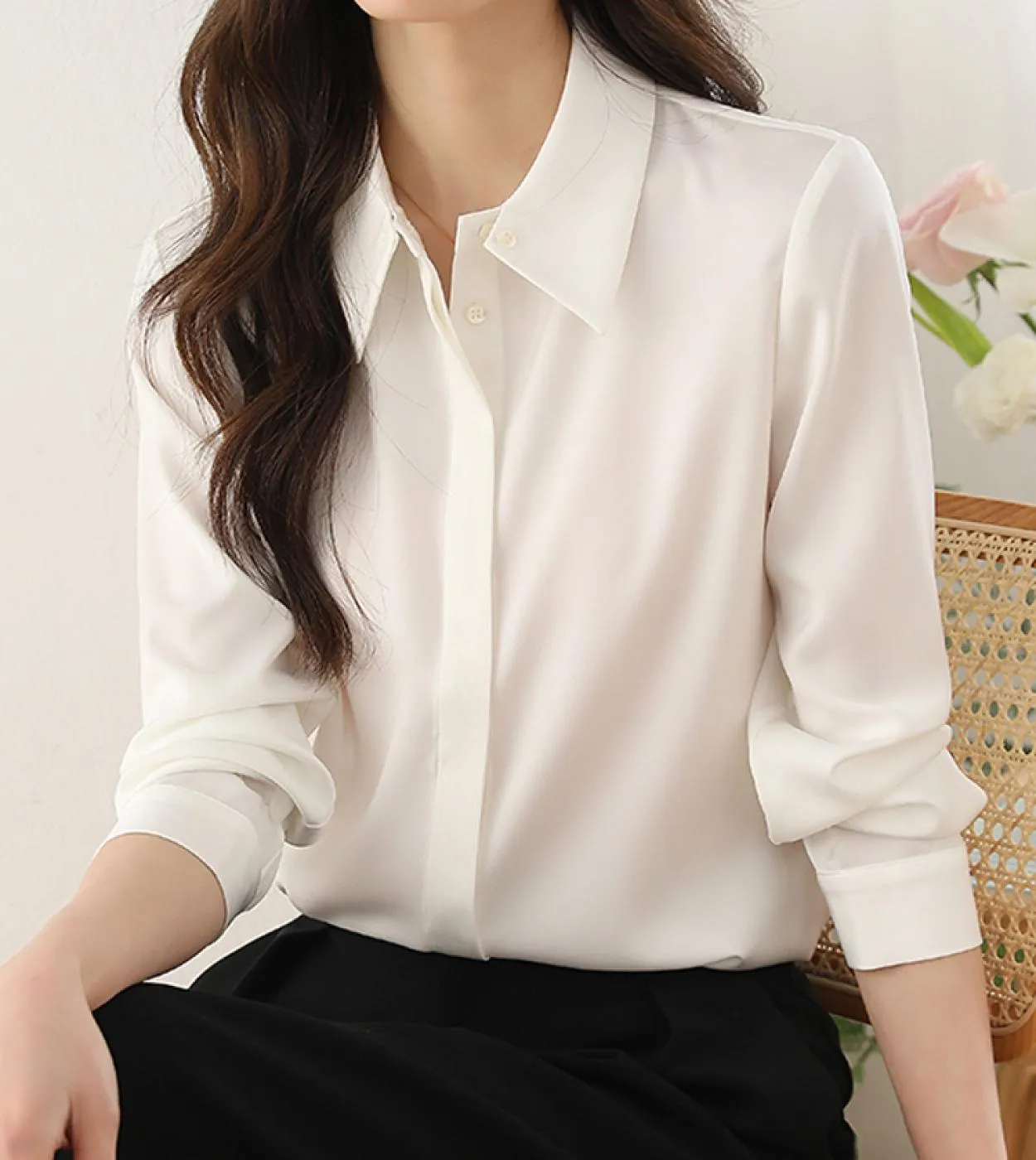 2023 Camicie Di Seta Bianche Eleganti Con Bottoni Camicia Di Raso Opaco A Maniche Lunghe Moda Per Donna Camicetta Da Donna Da Uf