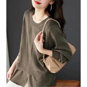 Abbigliamento da donna Maglioni patchwork larghi girocollo moda Autunno Inverno Nuovi top in maglia tinta unita falsi in due pez