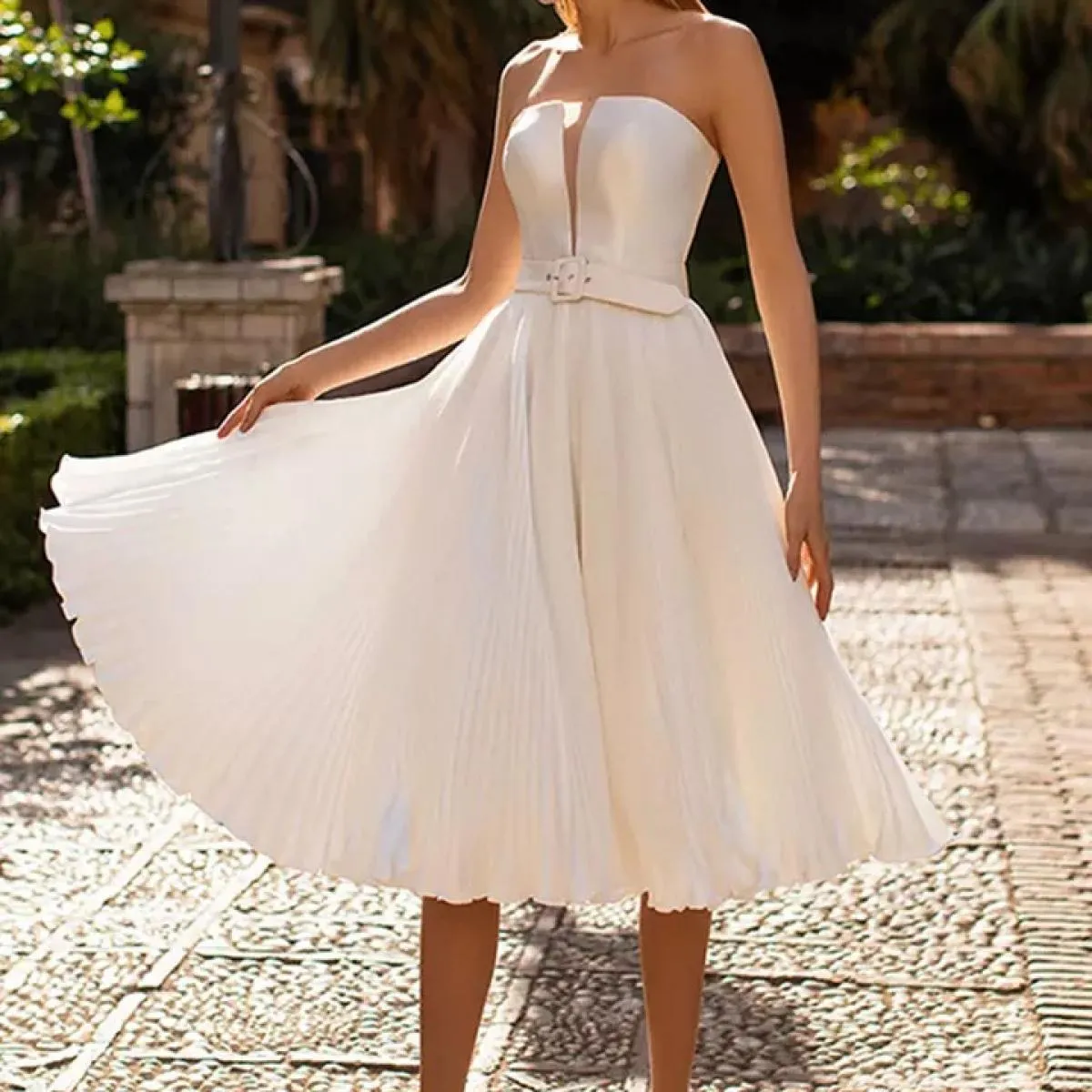 Abito da sposa corto 2023 Abito da sposa semplice linea A Abito da sposa corto in raso morbido Abiti da sposa eleganti Boho Turc