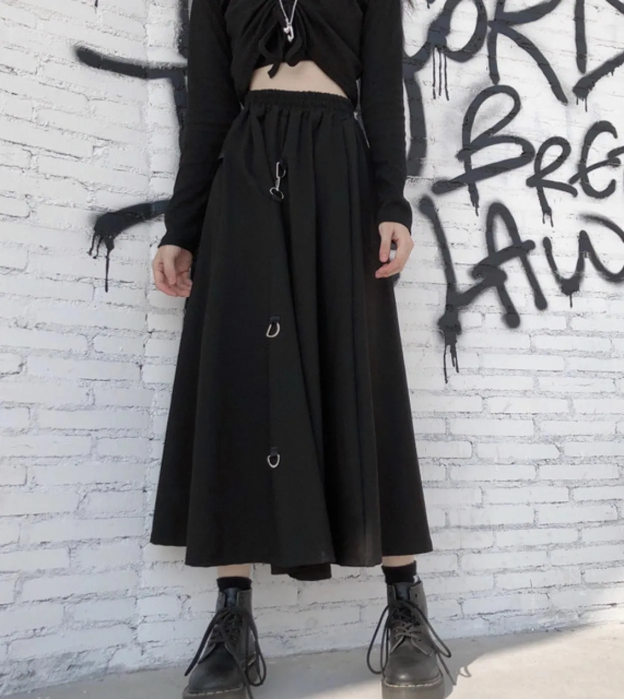 Blocco creativo Vita alta Nero Midi Gotico Lungo Estate Harajuku Miglior Streetwear Gonna lunga da donna casual vintage