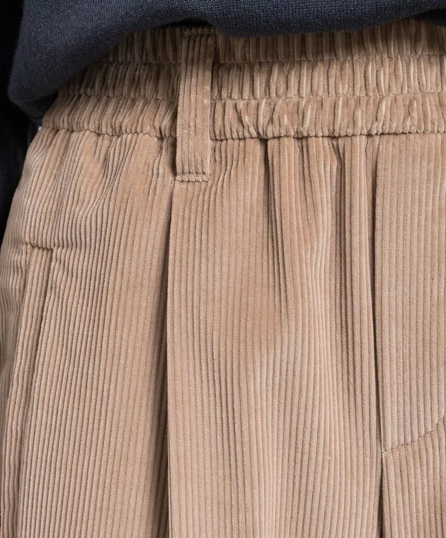 Brunello Cucinelli Pantaloni in velluto a coste marroni con coulisse MP436P8416