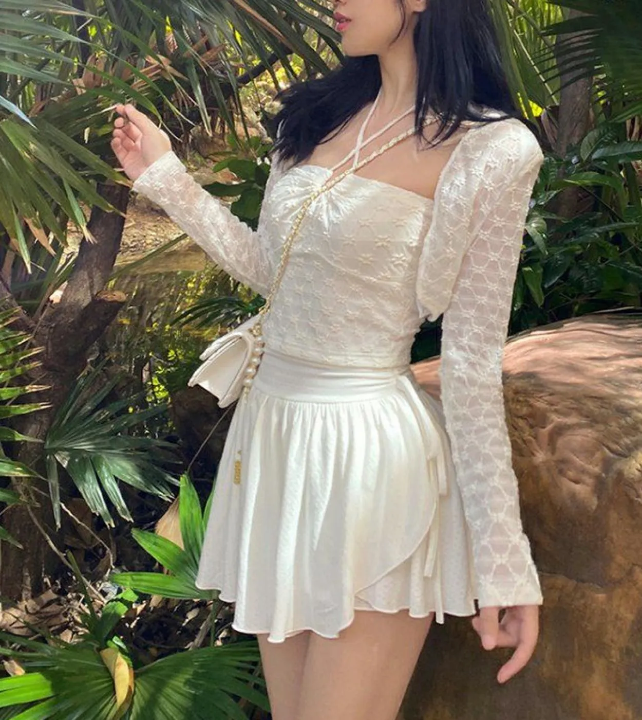 Carino minigonna bianca donna pieghe con coulisse vita alta patchwork irregolare con volant gonne corte Fairycore Mori Girl Sk