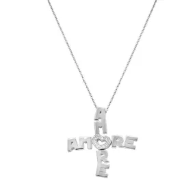 Collana Croce Amore in oro bianco con diamanti