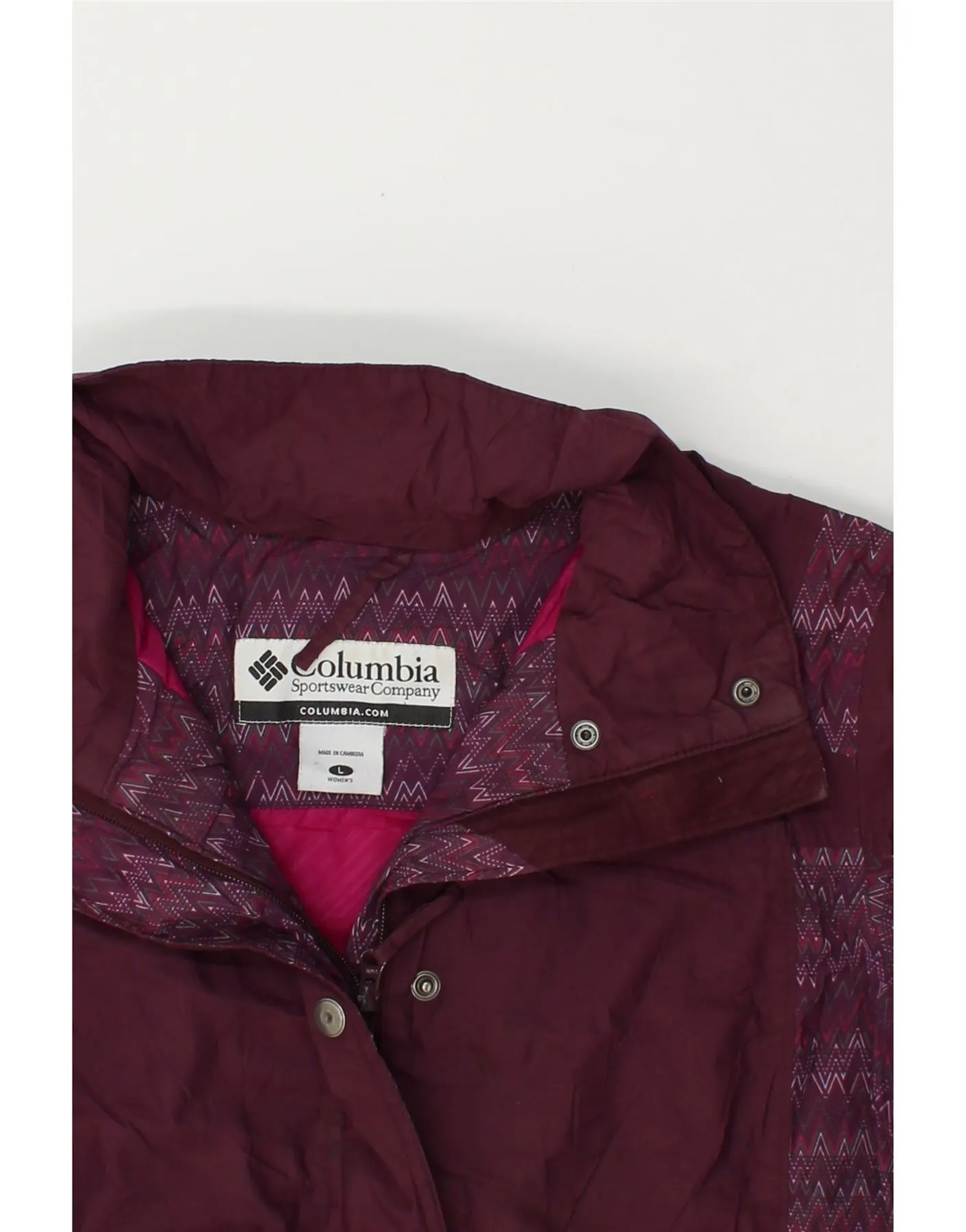 COLUMBIA Womens Windbreaker Jacket UK 16 Large Maroon Chevron Nylon