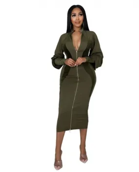 Cutubly Abito elegante Party Club Night Abiti in velluto per le donne Patchwork Zip Stand Collar Abiti Abbigliamento Autunno Win