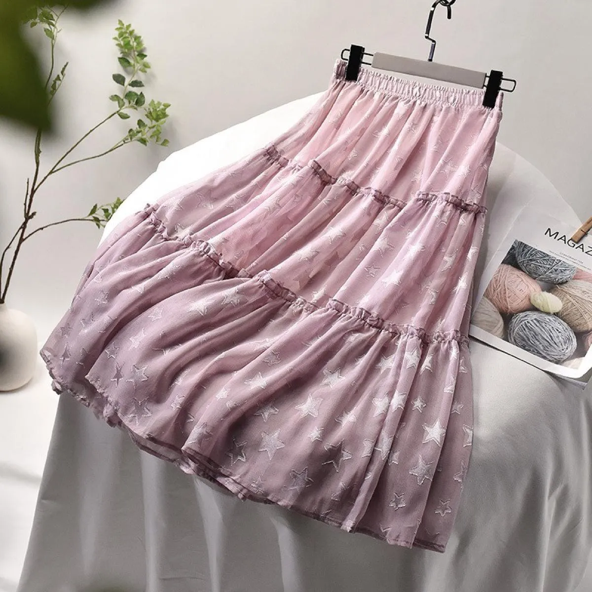 Gonna pentagramma con patchwork di pizzo dolce da donna con fodera Gonne longuette a pieghe a vita alta da donna Saias Spring Ne