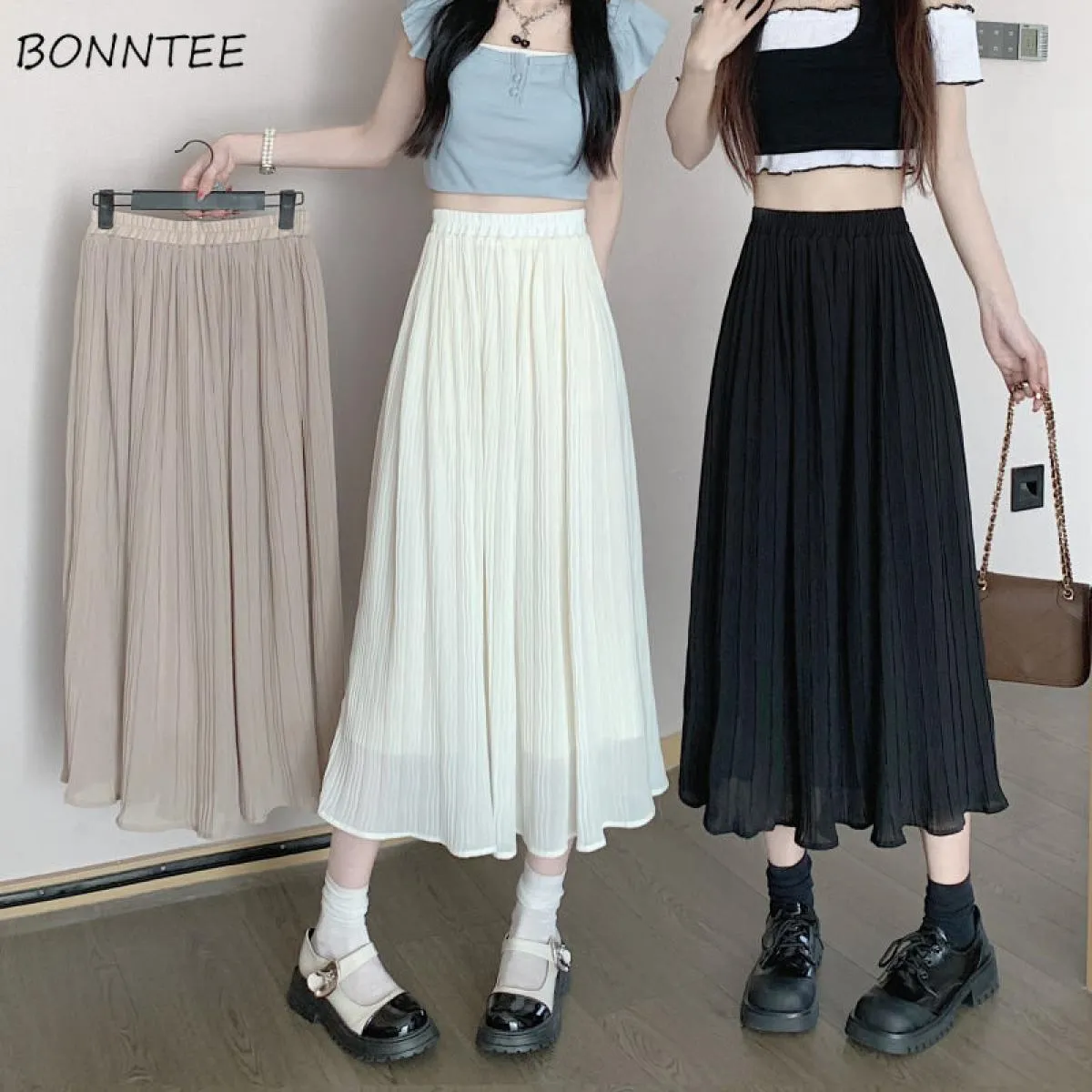 Gonne a linea da donna stile pieghe temperamento casual vintage principessa moda temperamento Ulzzang signore nella classe estiv