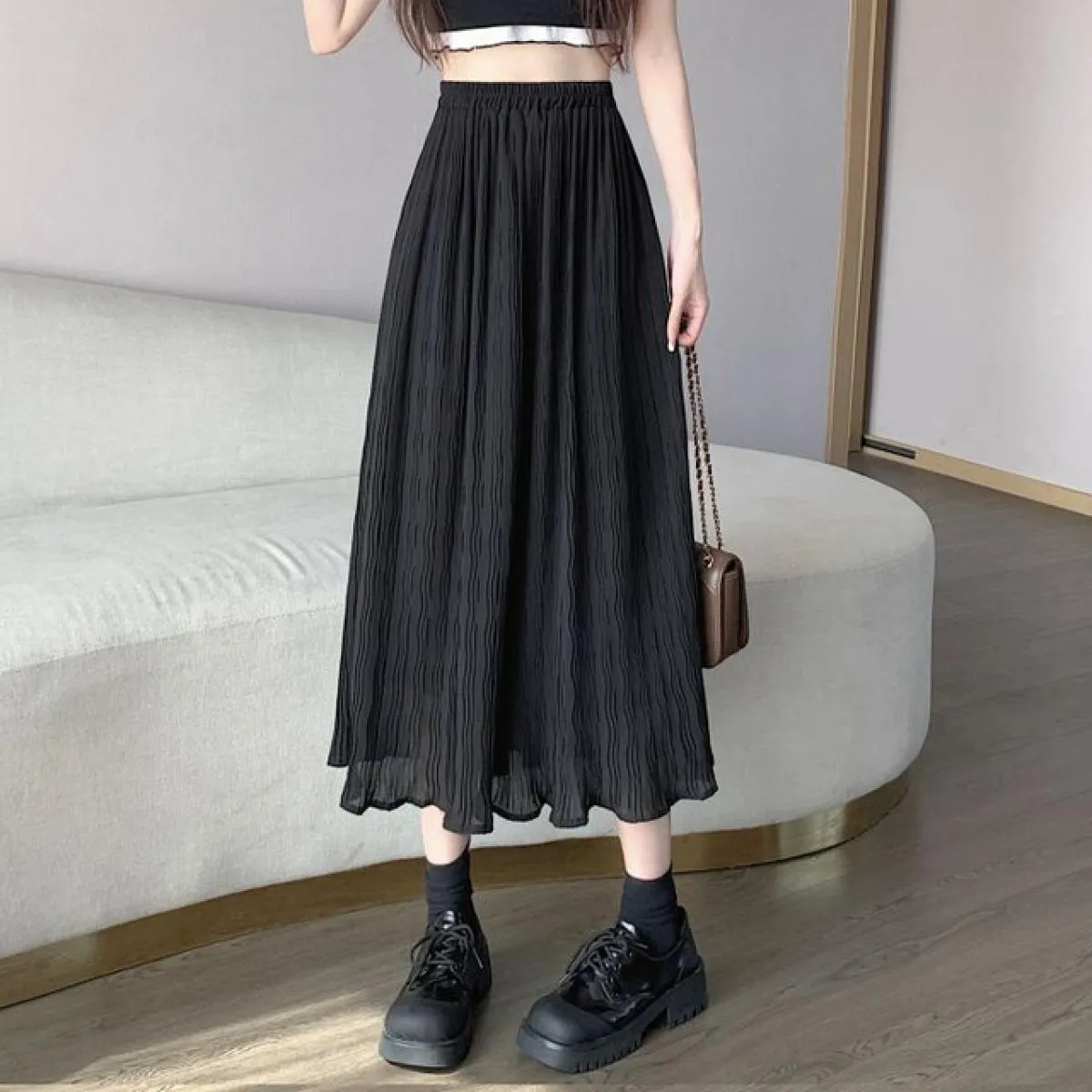 Gonne a linea da donna stile pieghe temperamento casual vintage principessa moda temperamento Ulzzang signore nella classe estiv