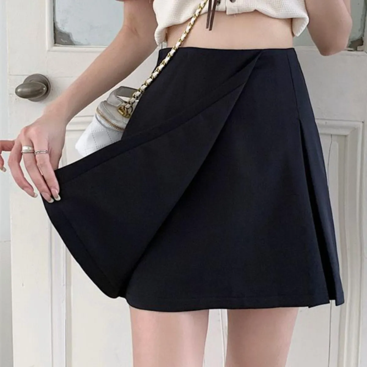 Gonne Donna Solido Alla moda Semplice Impero Tempo libero Una linea Estate Mini Creatività Streetwear Ulzzang Tutti abbinati Com