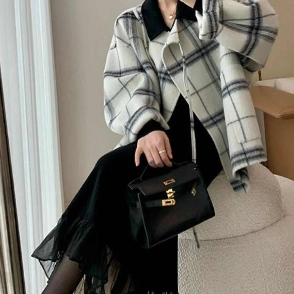 Gonne midi solide Donna Nuovo autunno Semplice Una linea Elegante da ufficio da donna Volant temperamento vintage Progettato Pop