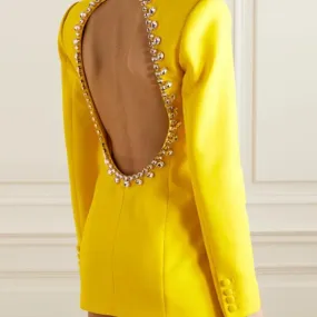 High Street Newest 2023 Designer Jacket Giacca da donna lunga senza schienale con strass e diamanti