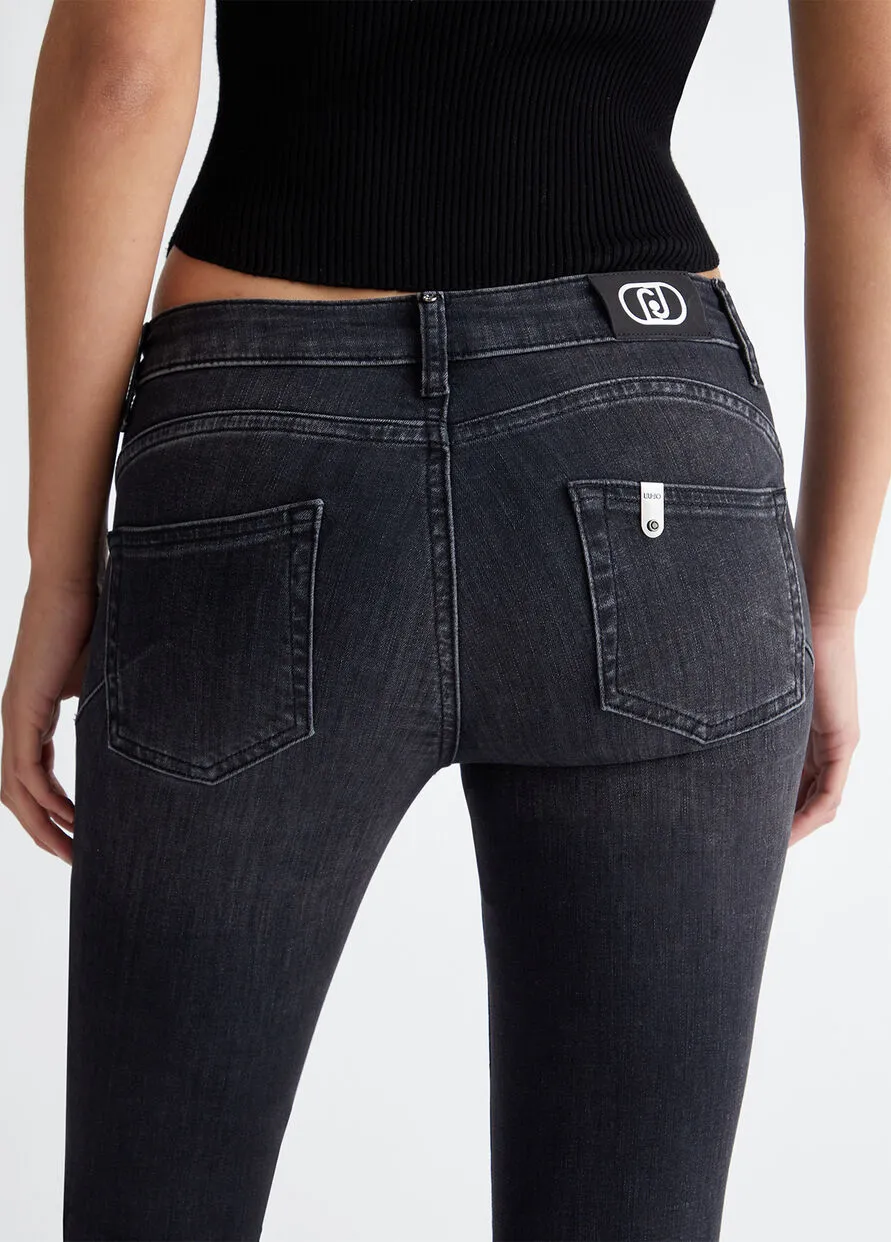 Jeans Skinny Bottom Up Strass Nero Liu Jo