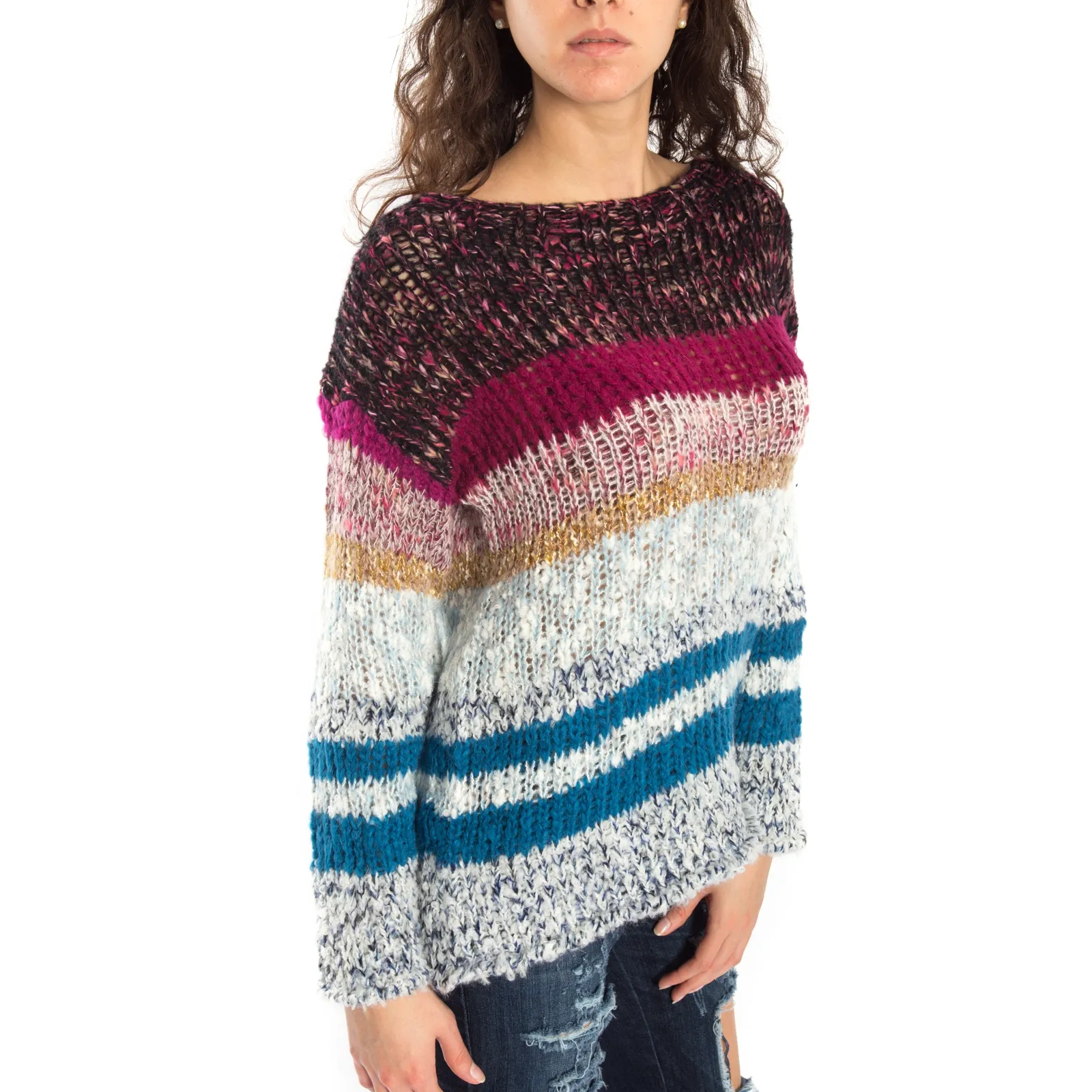 MARYLEY Maglione in fantasia BORDEAUX/BLUE Art. 51B89W MADE IN ITALY