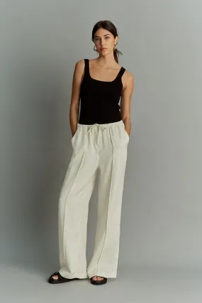 Écru  - Pantaloni a fondo ampio in tencel con coulisse